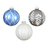 Decoris Glass Bauble with Enamel Glitter 10cm - Blue (3 Assorted)